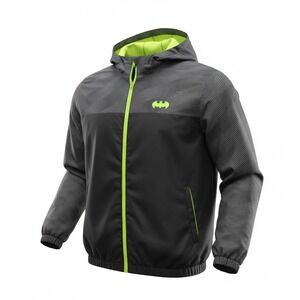 Mens Batman Lightweight Hooded Jacket Neon Green Zipper Pockets Size 2XL